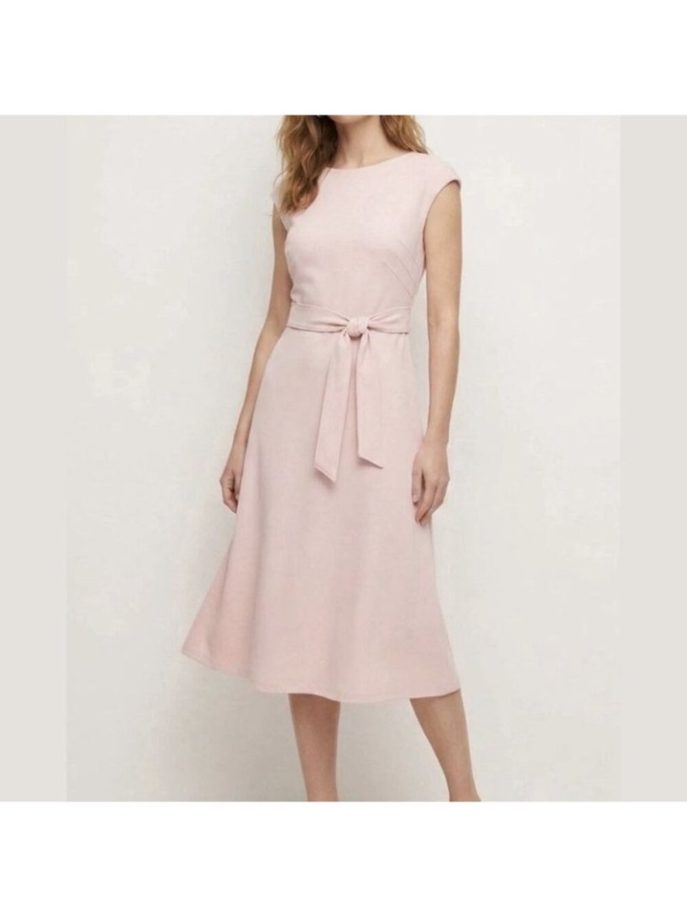 NWT Calvin Klein Womens Blush Pink Sleeveless Belted A-Line Midi Dress Size 2